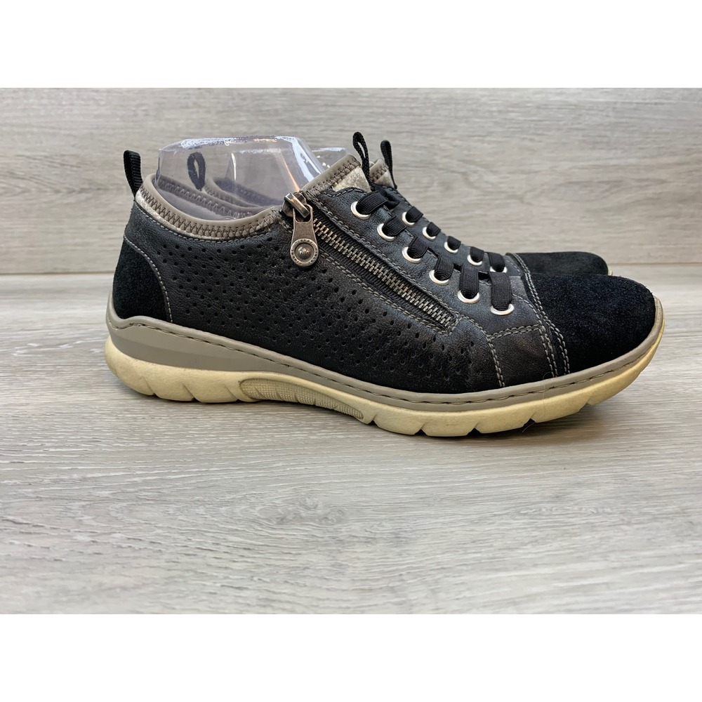 Rieker Women's Sneakers Memosoft Black Leather Suede Zip Comfort 8.5 Shoes